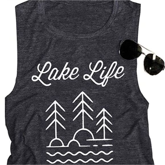 New Small Gray Lake Life Muscle Shirt Sleeveless Top - Picture 1 of 8